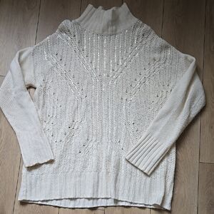 FREE PEOPLE SEQUINED WOOL BLEND TURTLENECK SWEATER TUNIC SIZE L